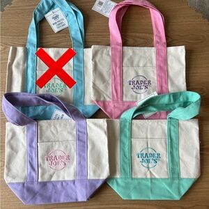 SET OF 3 - Trader Joe’s Mini Canvas Tote Bag - Pink, Purple, Green